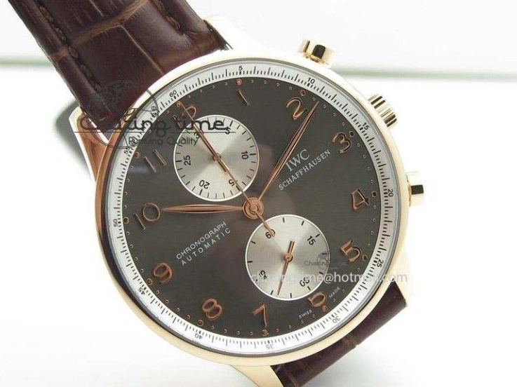 MIROTIME 0110 Original Portuguese 40mm Chrono RG Gray Dial Sliver Subdial on Leather Strap A 7392